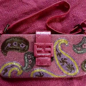 Pink Beaded Clutch (Paisley design)